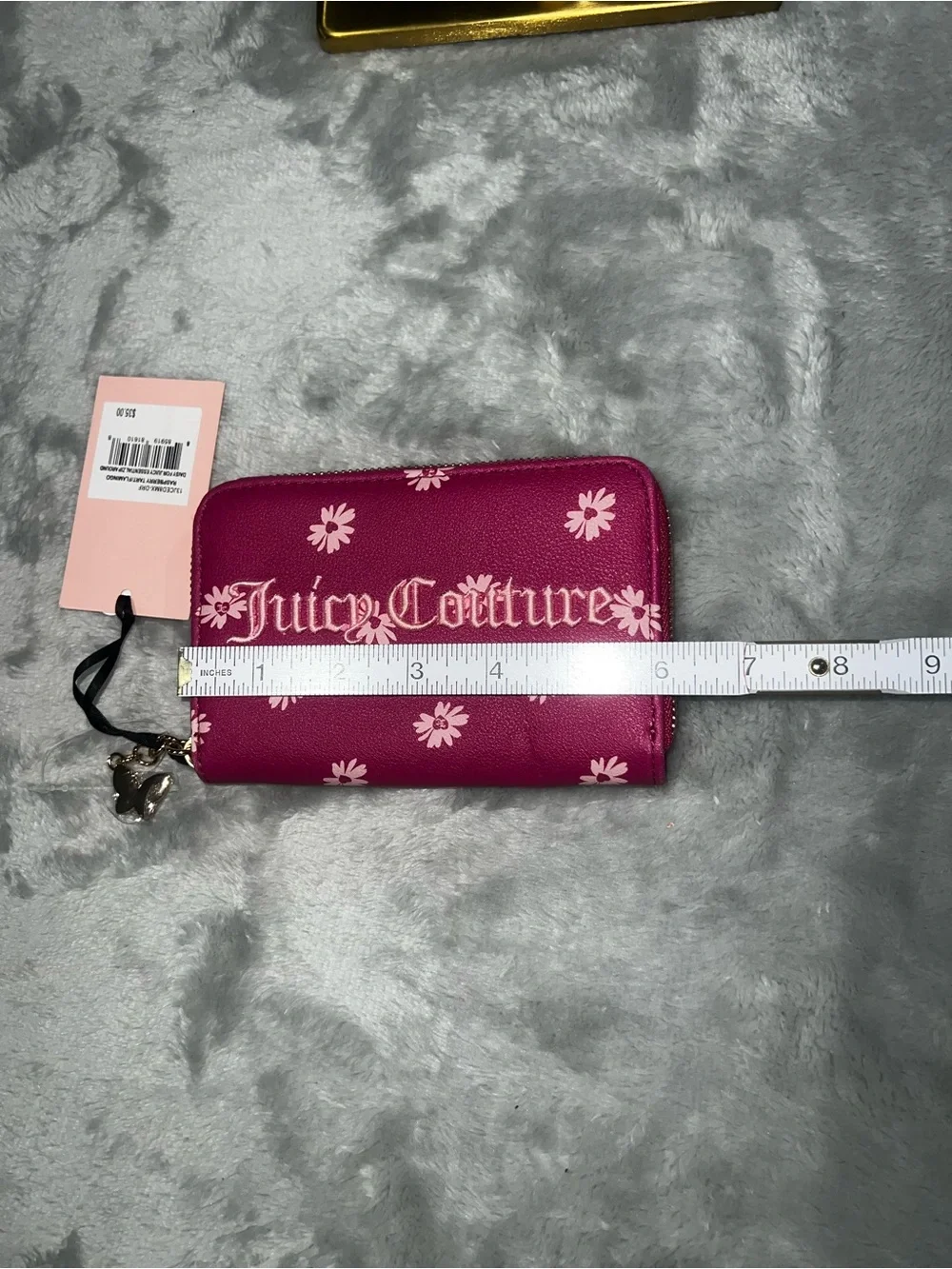 💕 Juicy Couture NWT Raspberry Tart / Flamingo Daisy Floral Zip-Around Wallet